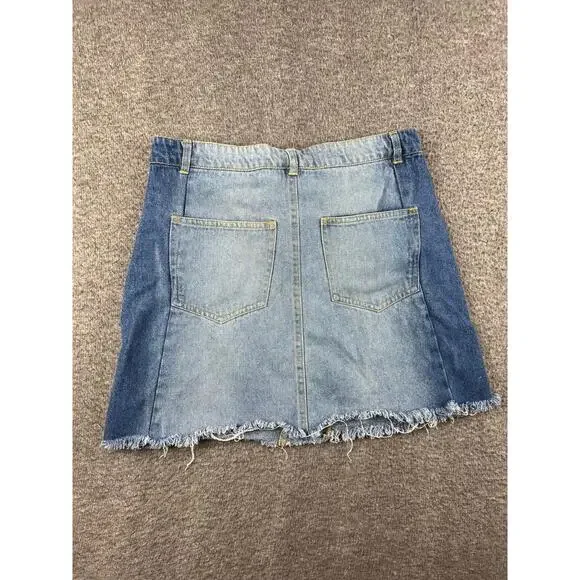 Altar'd State Two-Tone Denim Mini Skirt with Frayed Hem Size Small - Picture 6 of 6